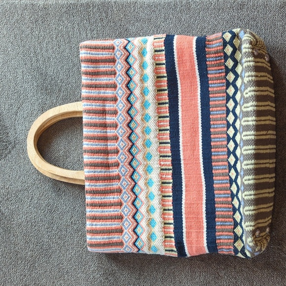 J. Jill woven cotton tote with wood handles - Picture 2 of 8